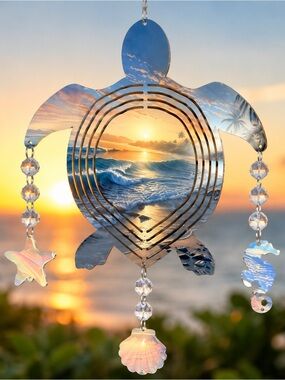 Sea Turtle Wind Spinner 2 | Coastal Ocean Hanging Decor